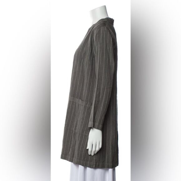 120% lino Striped Gray open front linen Cardigan, L - Picture 2 of 12